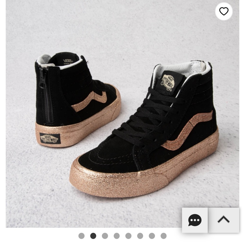 Vans Sk8 Hi Zip Glitter Shoe Black and Gold. Kids Size 13.